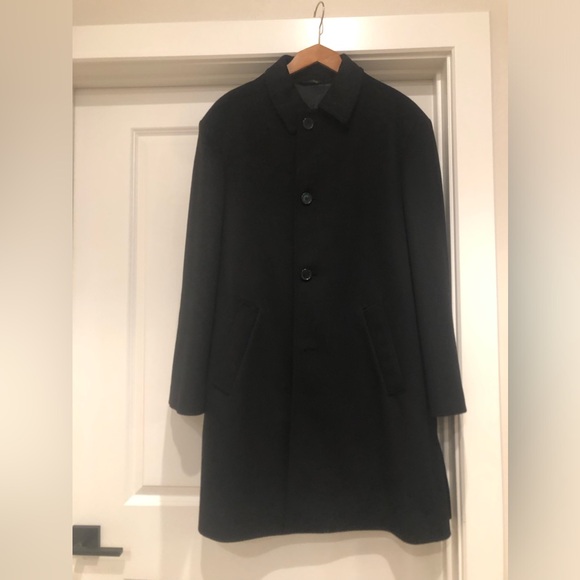 MARIO VALENTE NWOT CASHMERE/WOOL LONG MEN’S COAT BLACK SIZE 42R - Picture 1 of 10